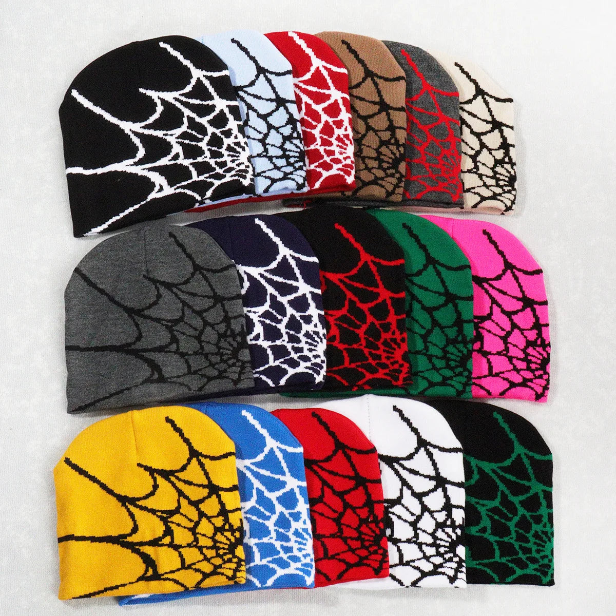 Gothic Spider Pattern Wool Acrylic Knitted Hat Women Beanie Winter Warm Beanies Grunge Hip Hop Casual Skullies Outdoor Cap OEM