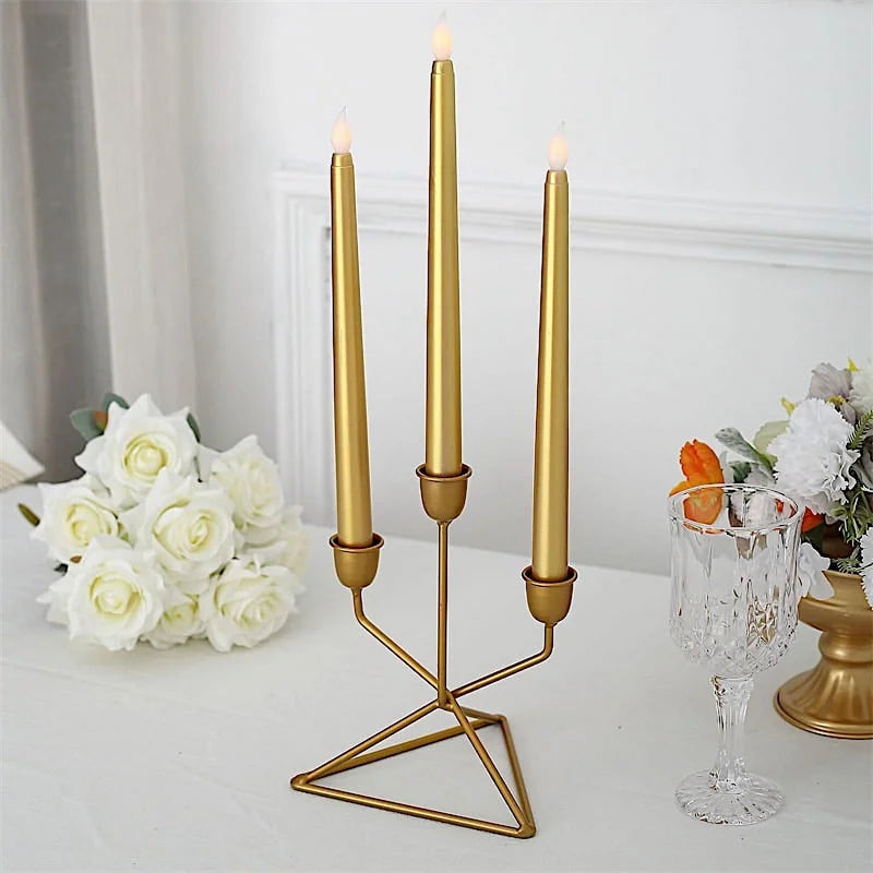 Flameless LED Gold Taper Candles Lights Battery Wedding Party Flickering Tea Light Christmas Dinner Simulation Candle Lamp Decor