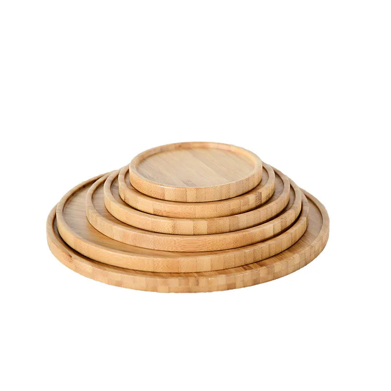 Wholesale Custom Round Decorative Wooden Tray Plant Pot Small Bamboo Tray for Home Decor
