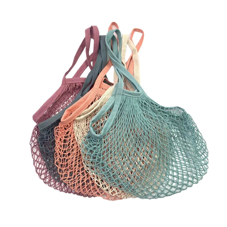 Rope Handle Zero Waste Folding Shopping Screen for Farmer Market Fruit Vegetable Reusable Medium Cotton Net Mesh Tote Bag