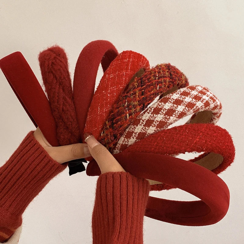 Winter Red Sponge  Headband Women Solid Color Knotted Hairband Knitting Hair Hoop Retro Makeup Red Headband Diademas-por-mayor