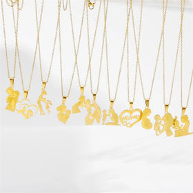 18K Gold Plated Inoxidable Stainless Steel Mama Necklace Thanksgiving Mother Day Gift Mother Baby Pendants Necklaces