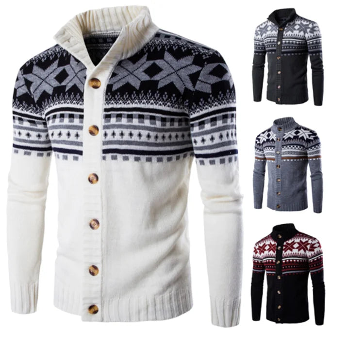 Men's Sweater Fashion Snowflake Knit Cardigan Sweater