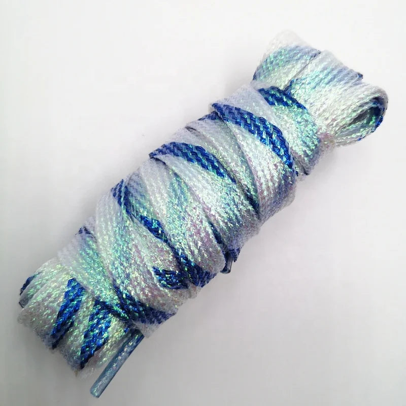 Wholesale Multi-Colored Flat Glitter Tubular Braided Shoelaces 10mm Width Transparent Tips Durable Polyester Sport Shoes