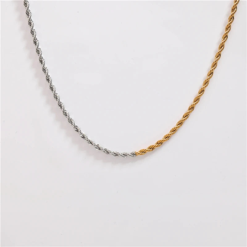 Fenny PVD Plated Wholesale Waterproof Fashion Classic Gold & Silver Mixed Rope Chain Stainless Steel Necklace for Women