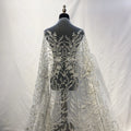 Custom Wholesale Price Silver Beaded Embroidered Lace Fabric 3D Sequins French Tulle Wedding Lace Fabric