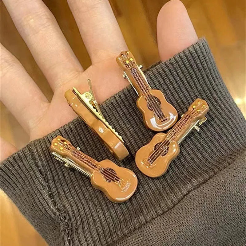 Summer Wholesale Creative Design Gold Plated Hairgrip Cute Mini Guitar Hair Clip Accessories for Punk Girls Hair Accessories