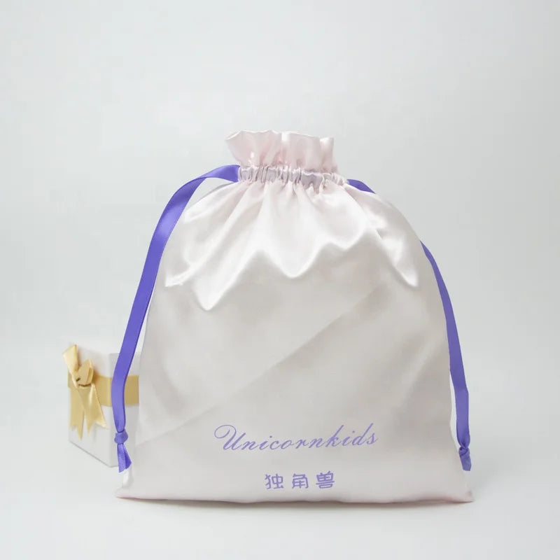 Custom Logo Printed Luxury Satin Dust Drawstring Pouch Recyclable and Reusable Extension Bag for Cosmetics for Promotions