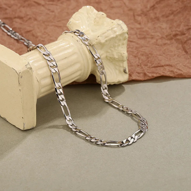4.2MM 925 Sterling Silver Italian Diamond-Cut Figaro Link Chain Necklace Fashion 18k Gold Plated for Women Men