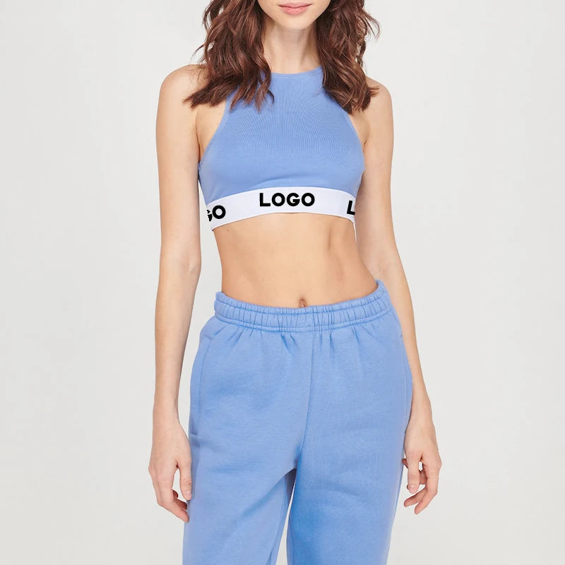 L800812 Custom 2025 Women Clothing Lady Fashion Crop Top Tank Top Vest and Jogger Set Women Two Pieces Joggers Set