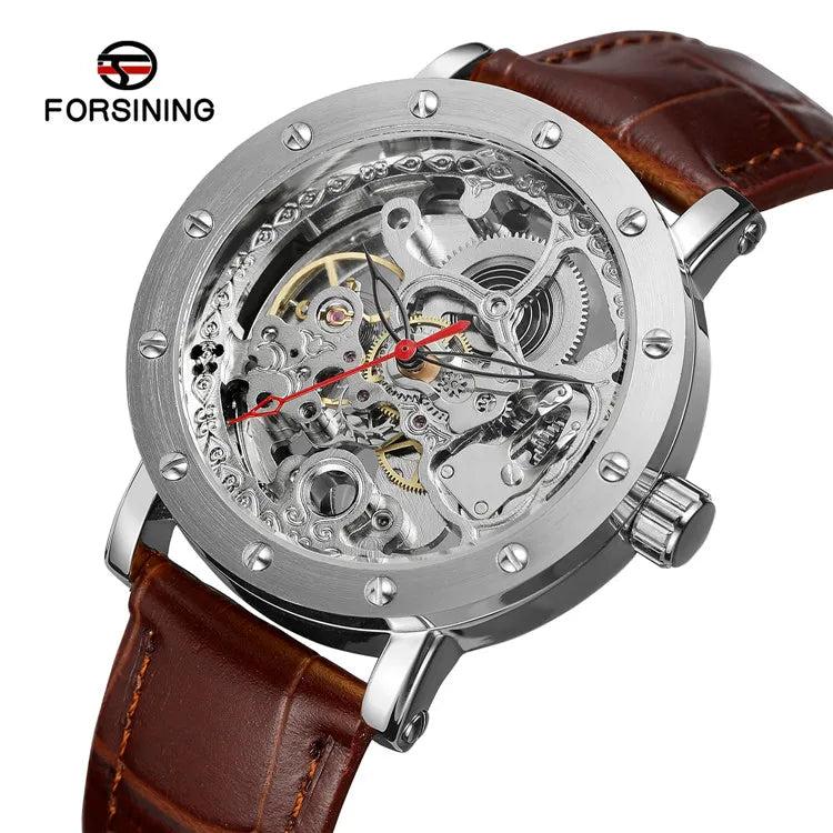 FORSINING 8159 Luxury Men's Mechanical Watch Leather Band Water Resist Full Automatic Scrolling Business Watch MegaBDM