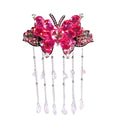 HXN-029 New Antique Super Immortal Crystal Flower Pattern Tassel Bow Knot Spring Clip Fashion Hairpin Headwear Accessories 4