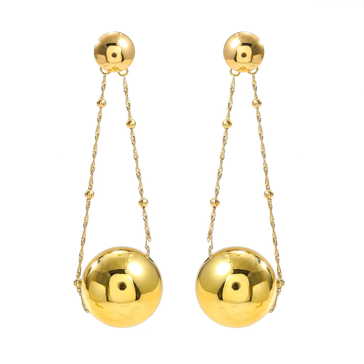 Statement Long Bead Chain Geometric Dangling Earrings Gold Plated Round Ball Dangle Earrings for Women