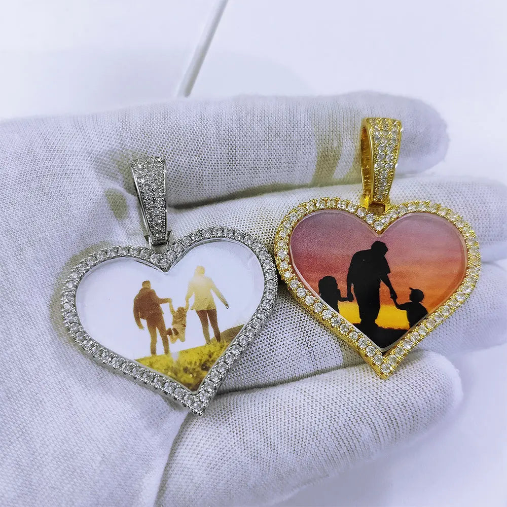 Hip Hop Custom Picture Necklace Pendant Jewelry Personalized Frames Heart Photo Pendant