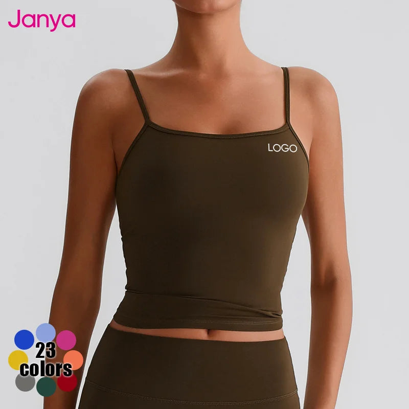 Janya Breathable Removable Pads Sleeveless Gym Fitness Vest Top Lightweight Adjustable Straps Recycled Yoga Tank Top for Women