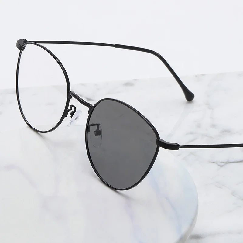 Jiuling Eyewear Anti Glare Blue Light Blocking Lens Double Use Eyeglasses Round Alloy Frame Gaming Photo Grey Glasses for Adult