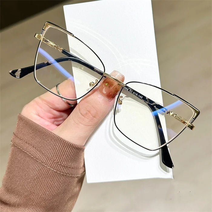 Advanced Unisex Anti Blue Light Computer Eyewear Blue Film Optical Ocular Large Metal Cat Eye Prescription Myopia Glasses Frame