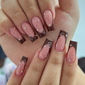 Newest Design Long Square False Nails Tips Top Paint Black Pink Heart Diamond Handmade Some Point Silk Scarf Press on Nails