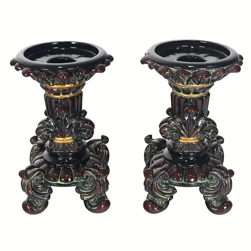 Baroque-Style Resin Candlesticks Hand-painted Ornate Artistic Design Fashion Home Decorative Table Figurines for Holiday
