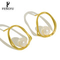 Irregular Geometric Hollow Hoop Pearl Stud Earrings for Women 18K Gold 925 Sterling Silver Fashion Earring Custom Fine Jewelry
