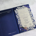 Blue Silk Hardboard Wedding Invitation with Laser Cut Silver Mirror Acrylic Wedding Card