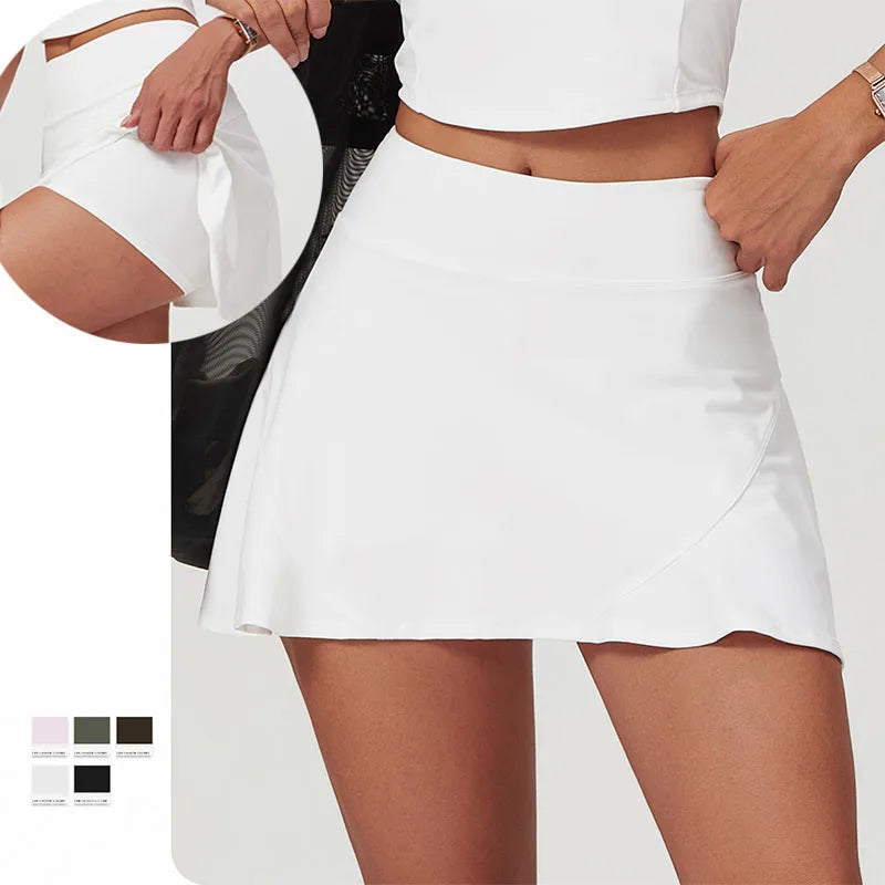CNSHELL Custom Logo Brushed Fabric High Waist A-line Yoga Fitness Running Gym Workout Tennis Skirt With Shorts
