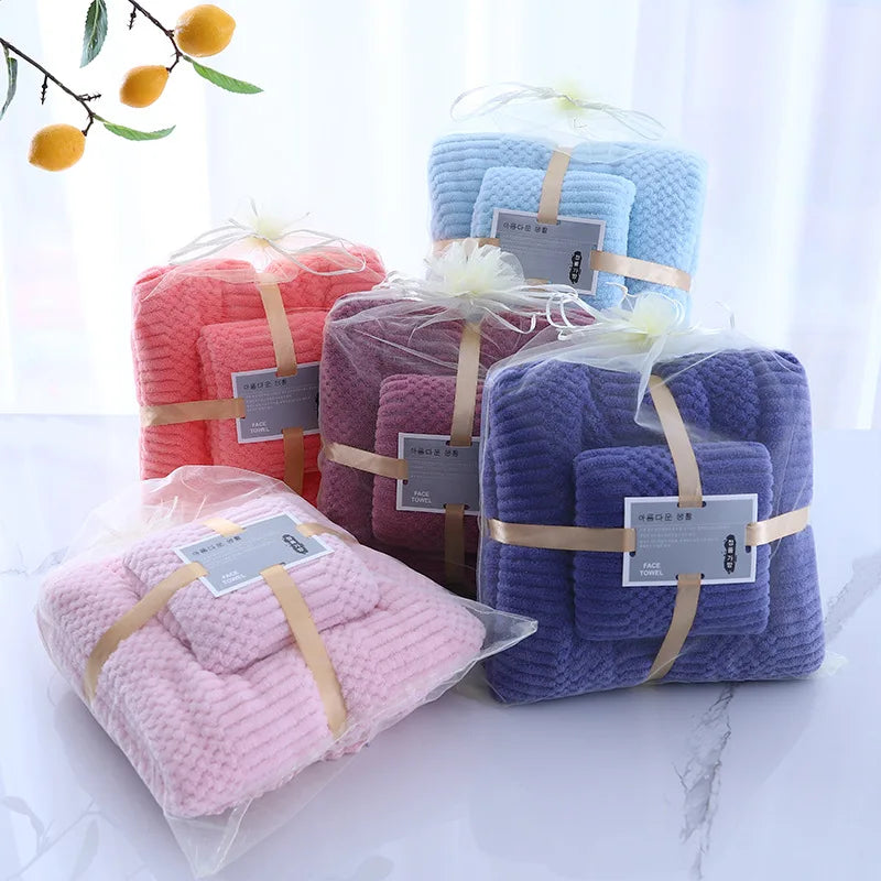 RTS Soft Absorbent Microfiber Coral Fleece Towel Set 35*75 cm 70*140 cm Multi Color Custom logo Package Towels Sets of 2 Pieces