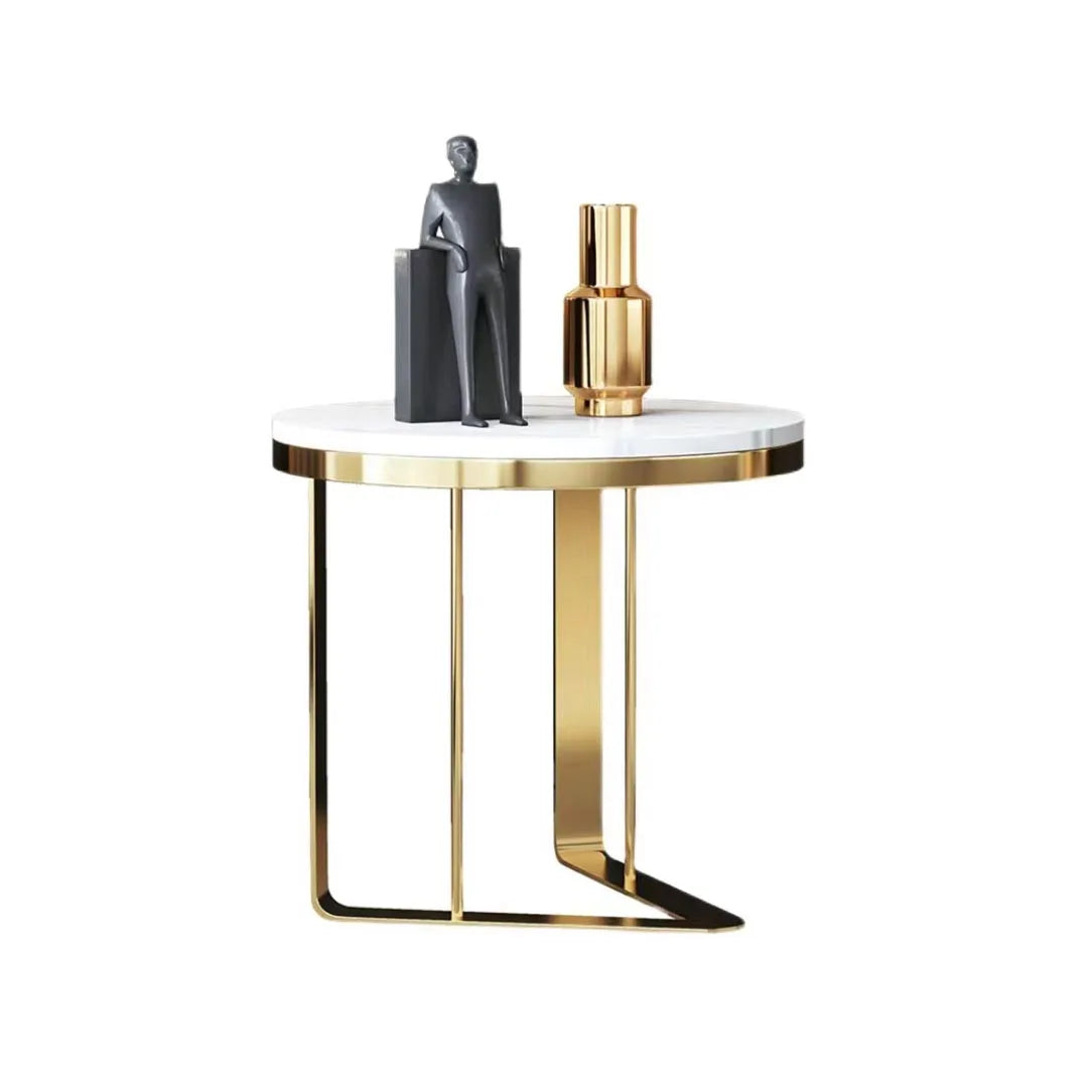 Luxury Round Corner Table Marble Top Stainless Steel Frame  Sofa End Side Table Furniture