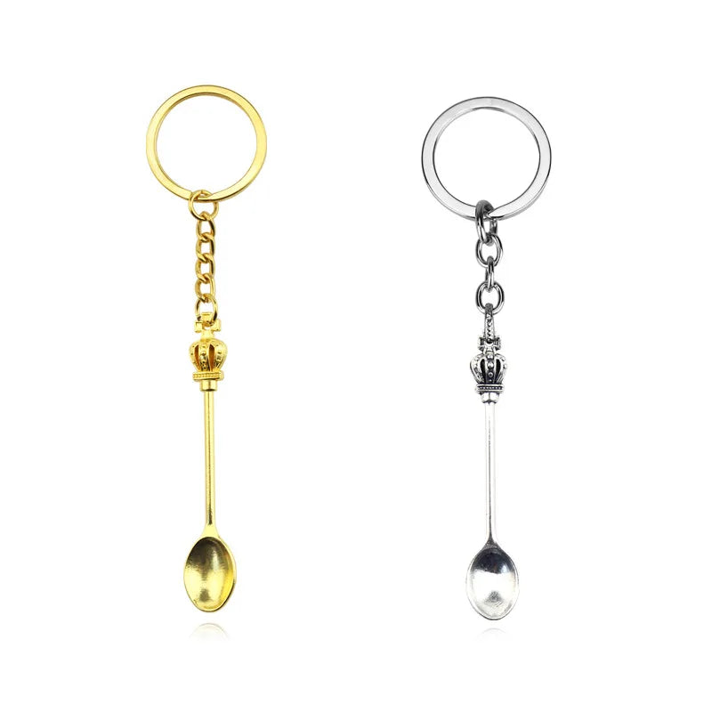 New Fashion Coffee Spoon Keychain DIY Metal Key Ring Vintage Kitchen Spoon Crown Pendant Car Key Chain