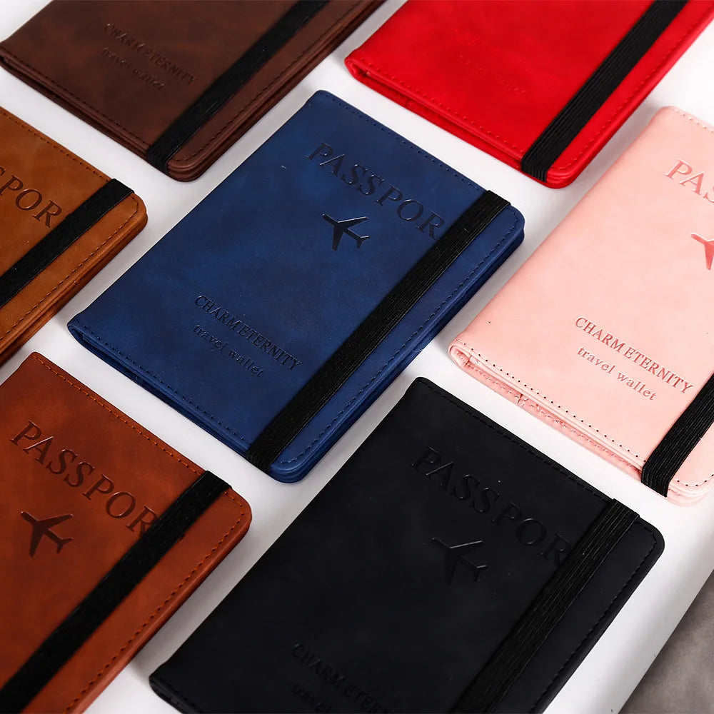 PU Leather Travel Wallet Passport Holder Custom logo Passport Holder Cover With Elastic Band Leather Id Card Ticket Wallets