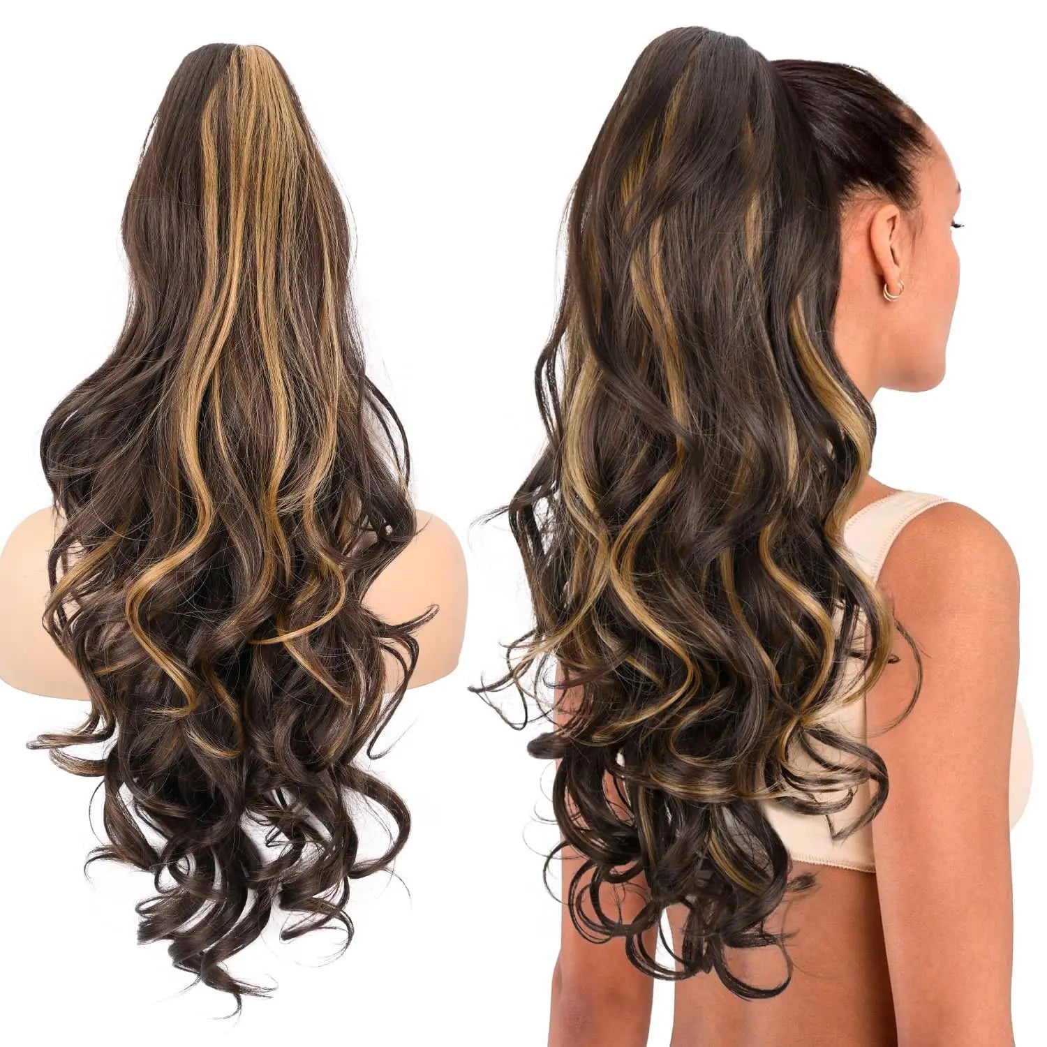 Ponytail Extension Claw 24" Long Curly Wavy Clip in Natural Looking Synthetic Hair Extension Ponytail Hairpiece for Women
