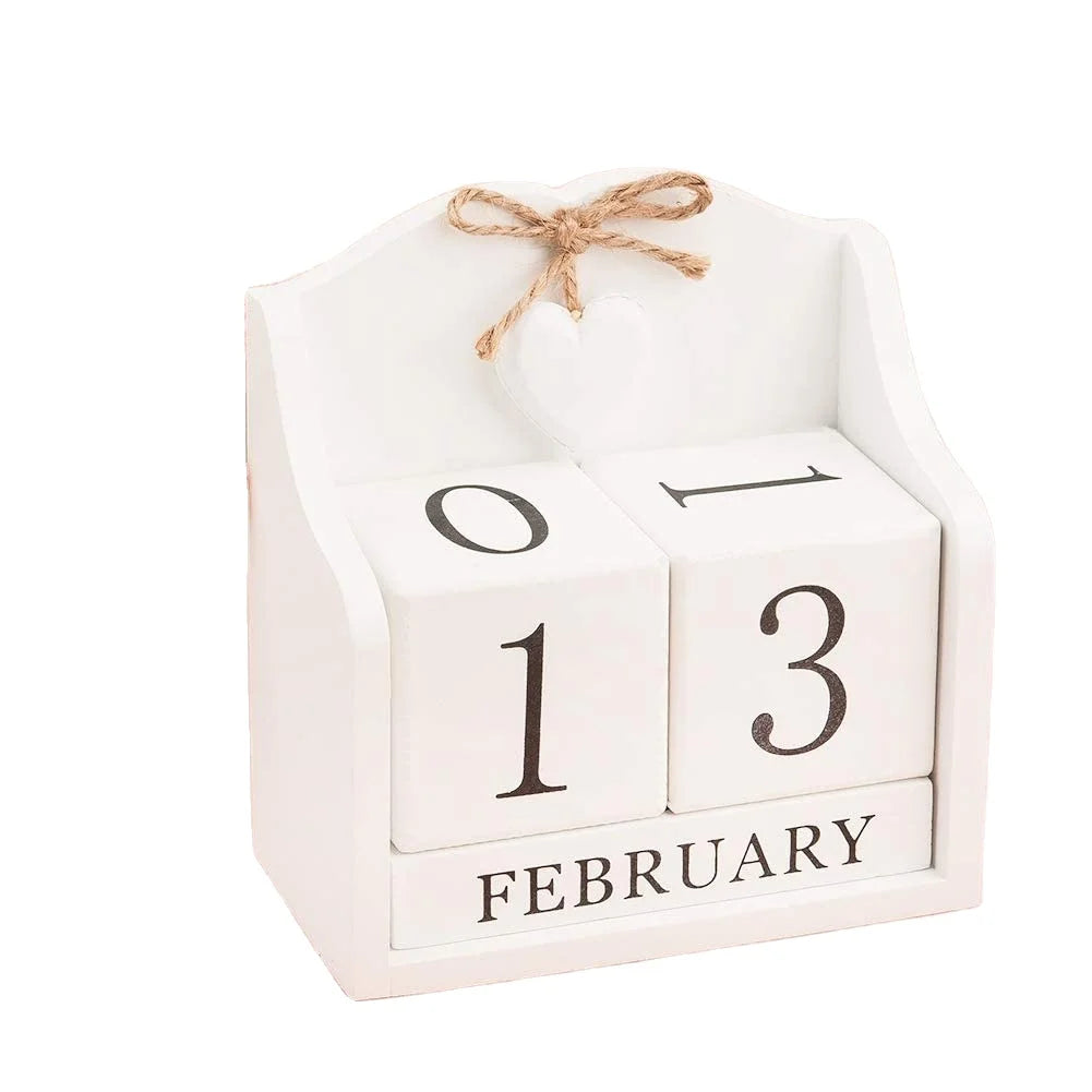 Perpetual Calendar Desk 2021 Wooden Block Calendar Office and Home Desktop Decoration(Creamy White) Wooden Calendar