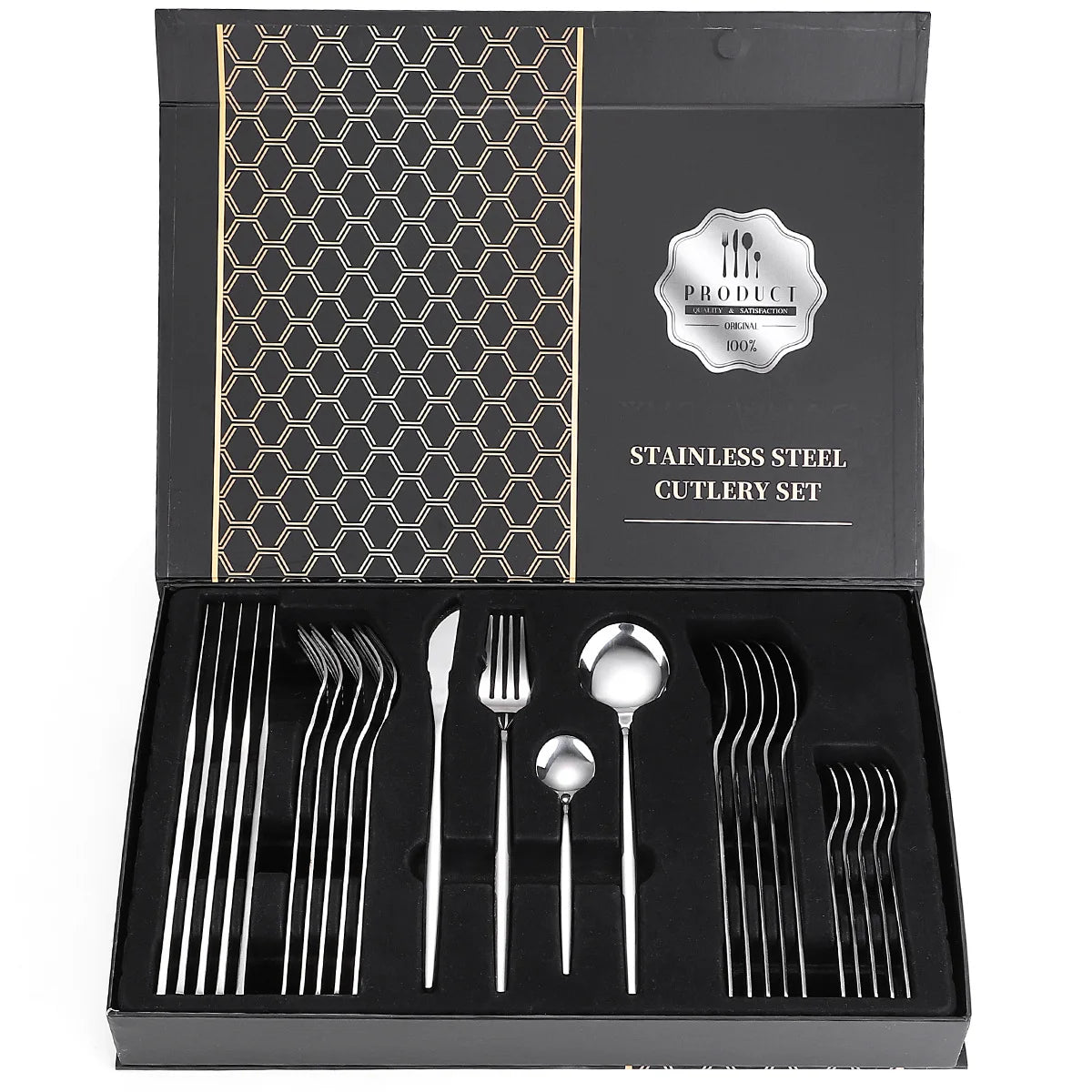 Wholesale 24pcs Flatware Set Stainless Steel Knife Spoon Fork Set Gold Cutery Set