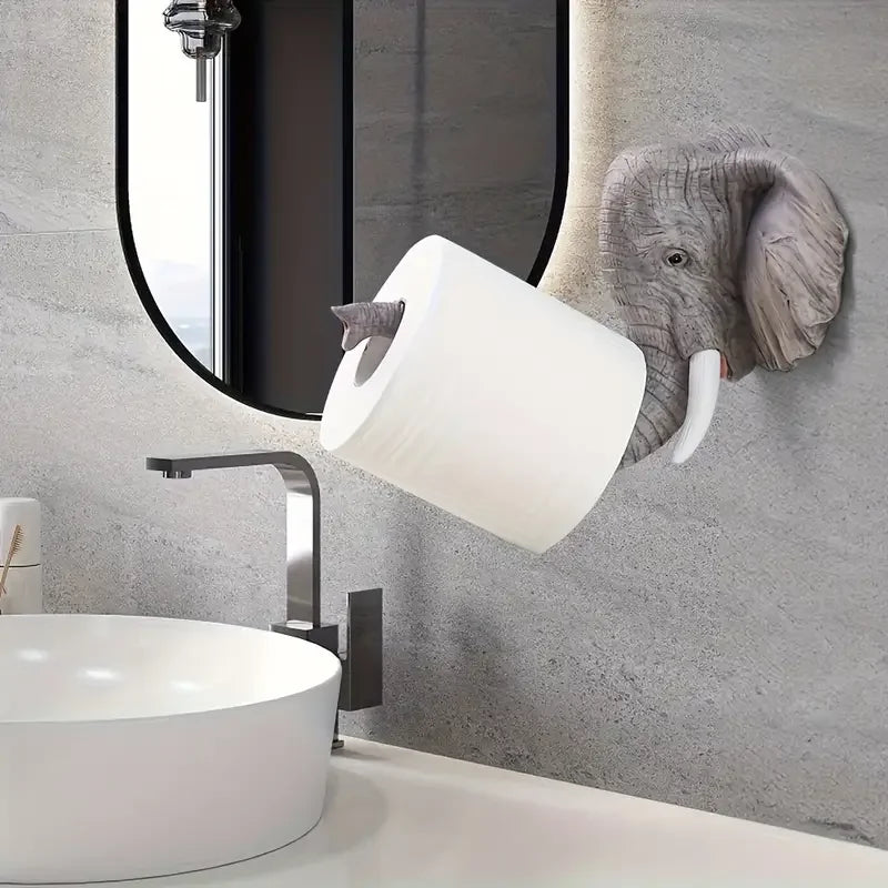 Funny Elephant Toilet Paper Holder Resin Sculpture Realistic Gray Texture Christmas Bathroom Organizer Hand-painted Cute Animal