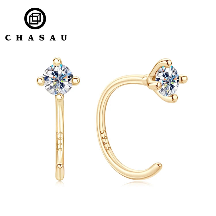 New Design S925 Silver 3.5mm 0.20ct Moissanite Trendy Four-prong Half Hoop Huggie Earrings for Women