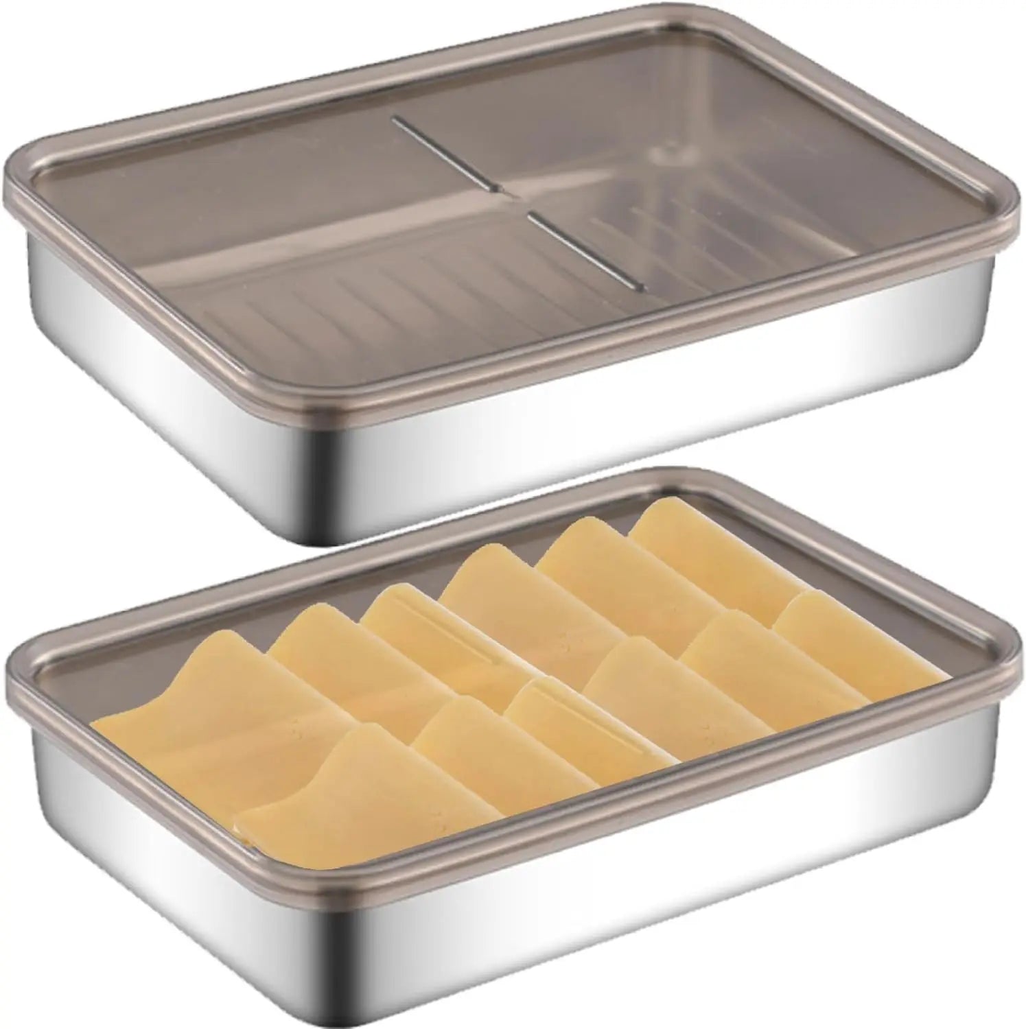 Stainless Steel Rectangle Dumpling Box for Food Deli Meat Bacon Storage Containers Lids Cheese Storage Container Bacon Container