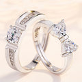 2pcs/Set Adjustable Size Silver Couple Ring for Engagement Wedding Elegant Finger Bow Crystal Ring Couple Lover Ring