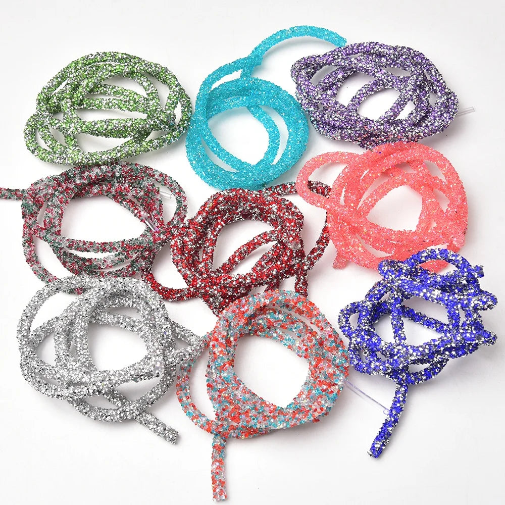 6mm Resin Glitter Rhinestones Cord Rope Colorful Crystal Tube String DIY Apparel Jewelry Earrings Hair Band Party Decoration