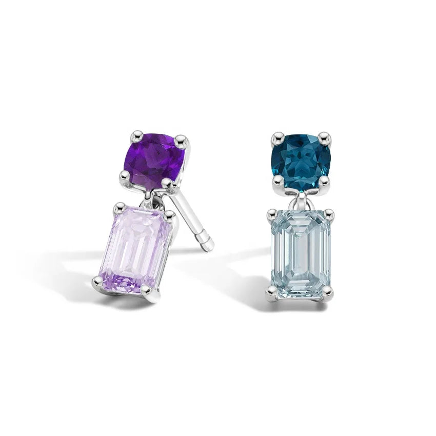 LOZRUNVE 925 Sterling Silver Gold Fashion Emerald Amethyst Dangling Drop Earring