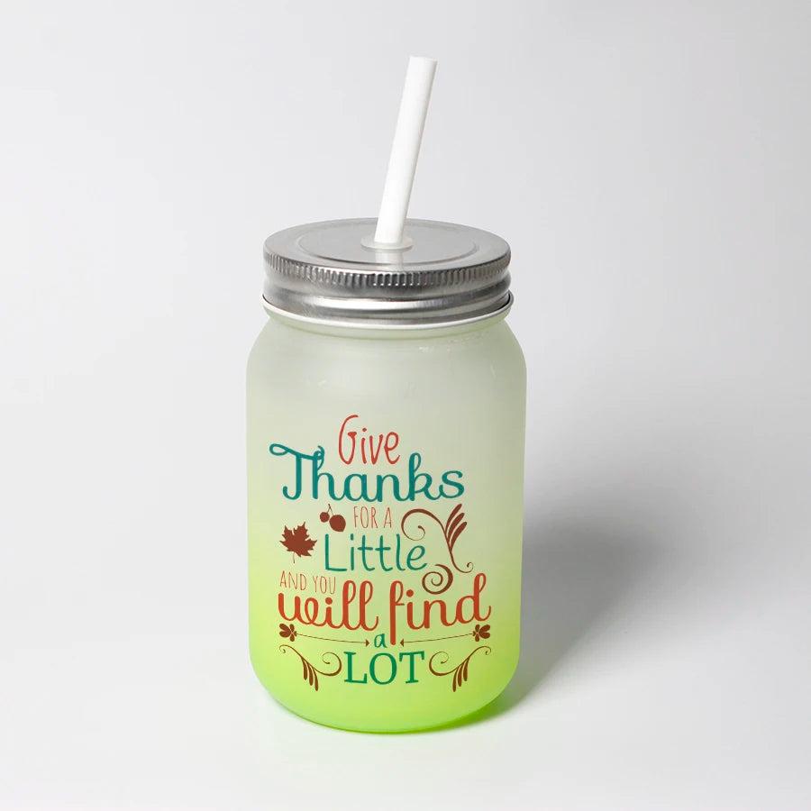 Topjlh Sublimation Blanks 500ml Sublimation Glass Mug With Lid Straw Gradient Frosted Glass Water Bottles Mason Jar Hot Sale