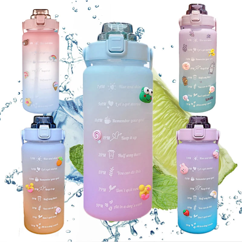 2l Inspirational Water Bottle Hot and Cold Drink Bottle with Straw Motivational Water Bottle