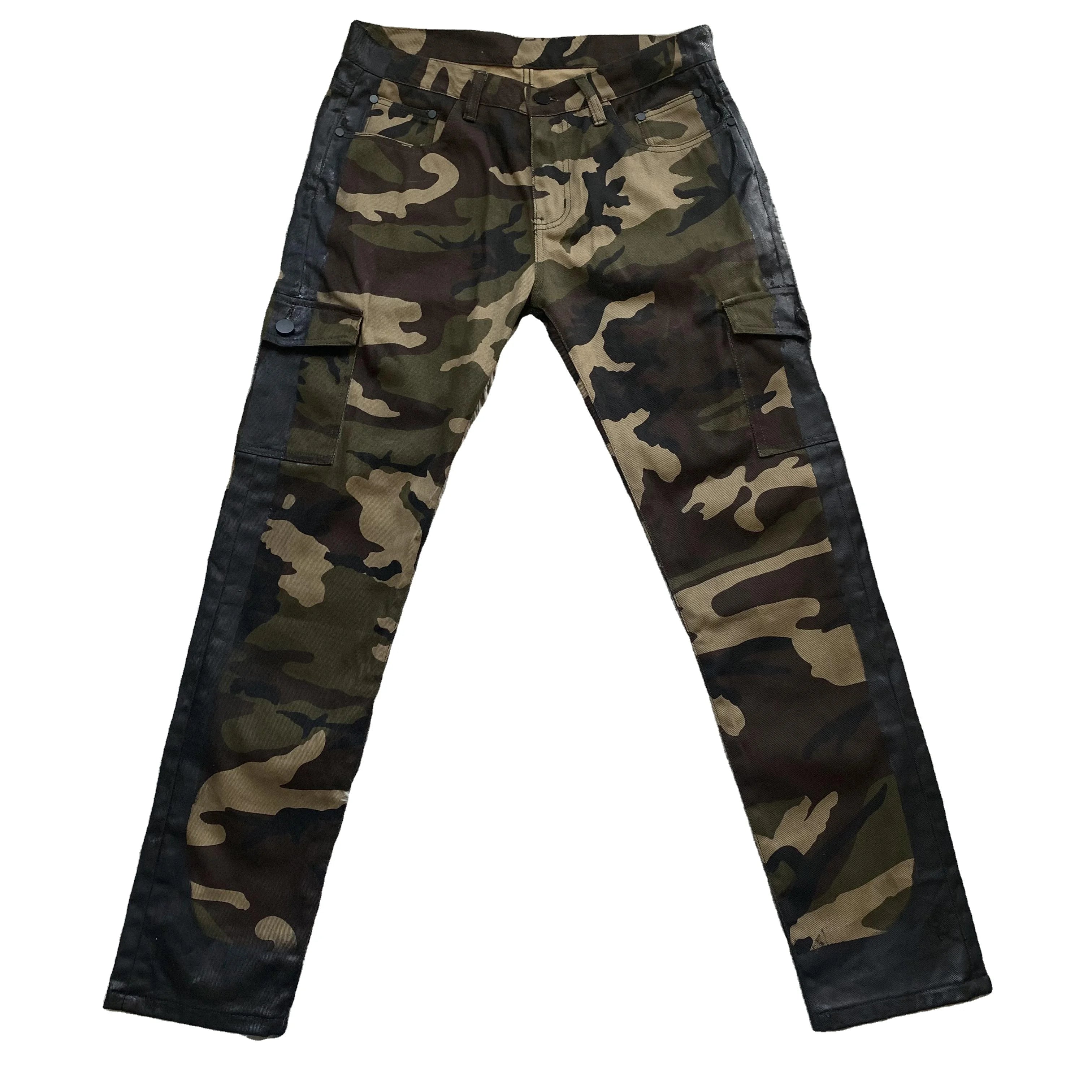 DENIMGUYS Custom Men's Camouflage Cargo Pants Custom Side Waxed Straight Leg Skinny Camo Pants With Pockets