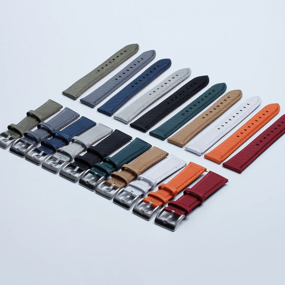 Luxury Nylon Sailcloth&Leather Watch Strap 18/20/22/24 mm Replaceable White Fabric Watch Band With 304L Stainless Steel Buckle