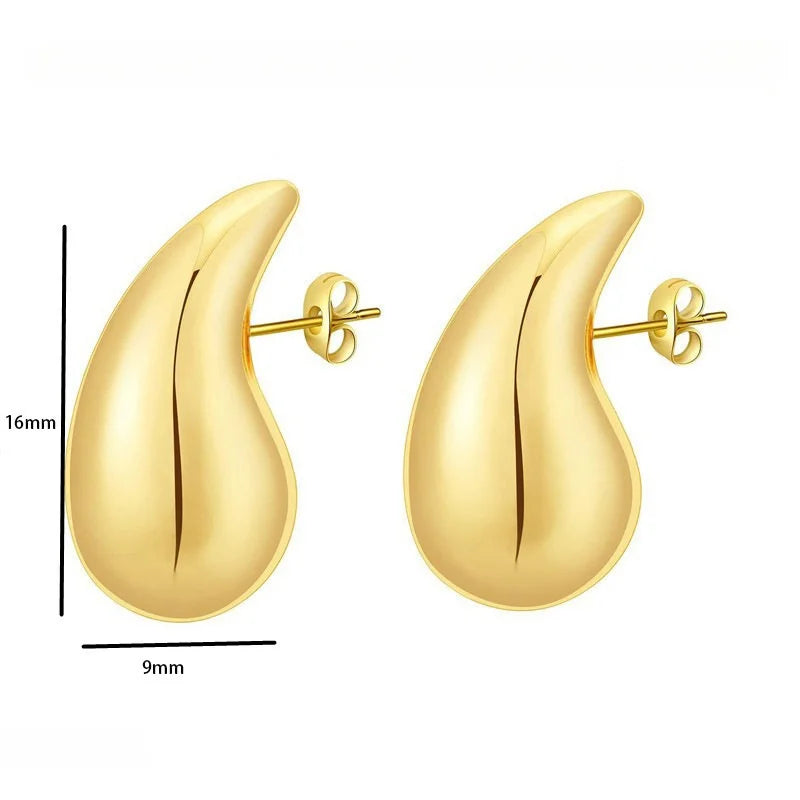 High-end 18K Gold Chubby Water Drop Titanium Steel Earrings Versatile Geometric Design  Women's Fashion Stainless Steel