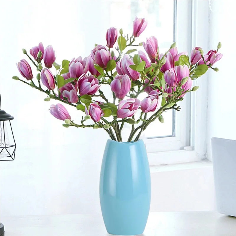 O-X385 Wholesale Hand Feel Moisturized magnolia Flower Real Touch 3D Print Latex White magnolia Stem for Home Wedding Decoration