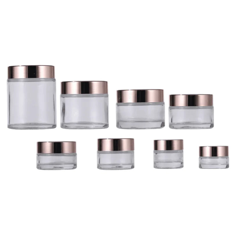 5ml to 100ml Glass Cream Jars with Rose Gold Lid Empty Round Cosmetic Jars with Screw Cap for Face Cream