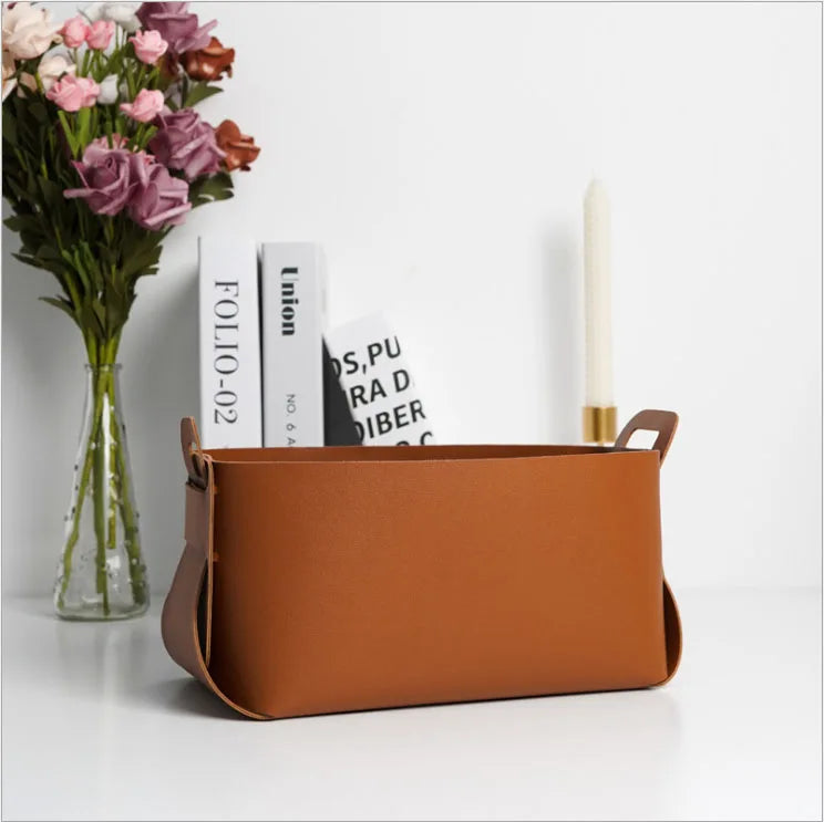 Nordic Ins Leather Desktop Large Storage Box Living Room Bedroom Sundries Storage Basket Storage Box Wholesale
