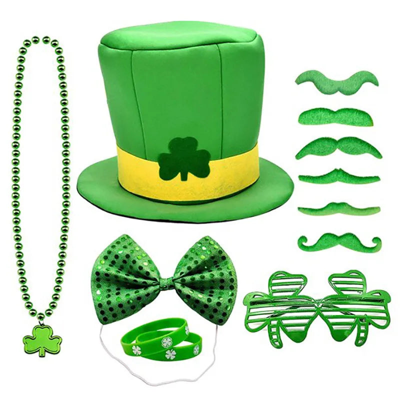 Cross Border Hot Selling Irish St. Patrick's Day Green Clover Jewelry Set for Party Decorations