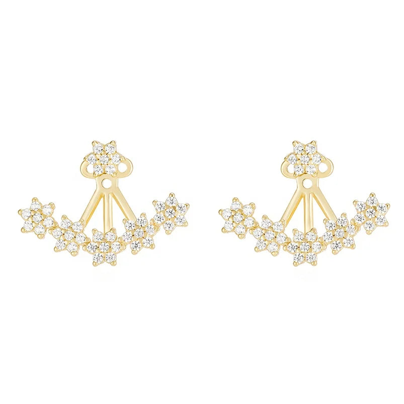 Gemnel 925 Sterling Silver Diamond Flower Ear Wedding Earrings Women Jewelry