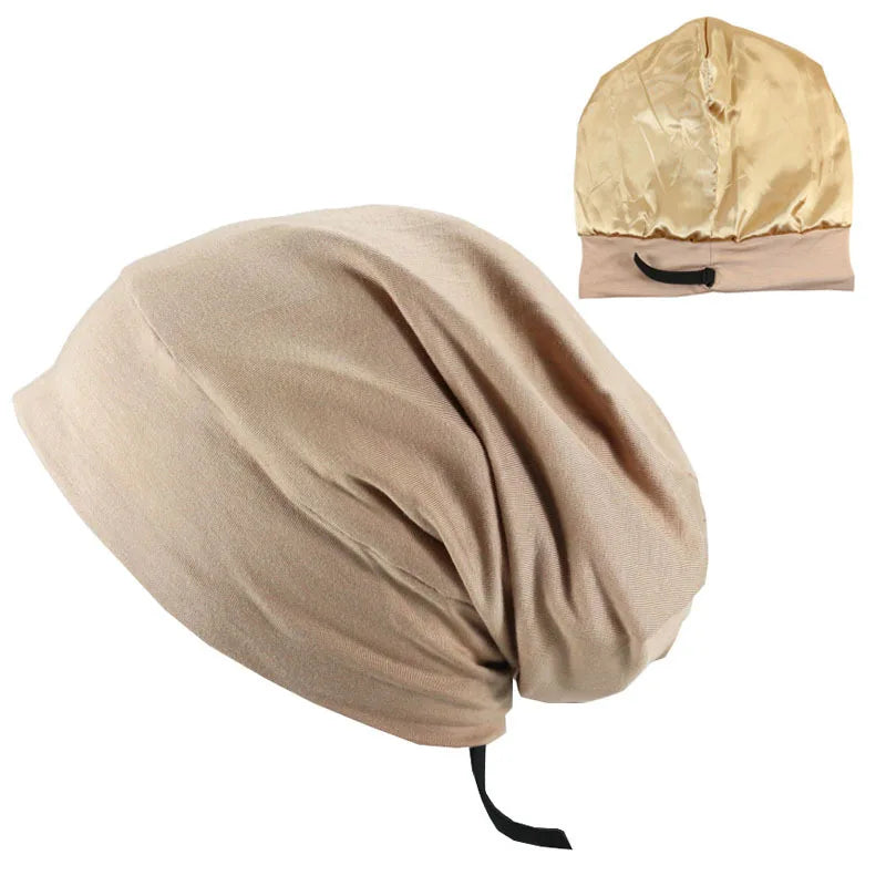 Europe American Satin Puller Bonnets Slouch Custom logo Adjustable Elastic Beanie Head Designer Bonnets